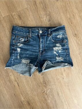 American Eagle Outfitters Distressed Dark Blue Denim Cutoff Shorts